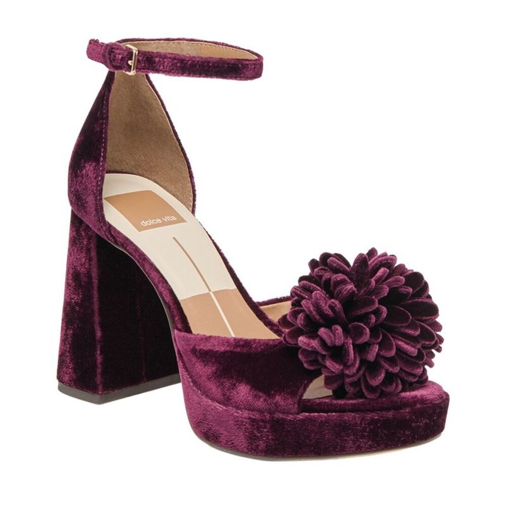 Dolce Vita Plum Velvet Platform Heels with Pom Pom